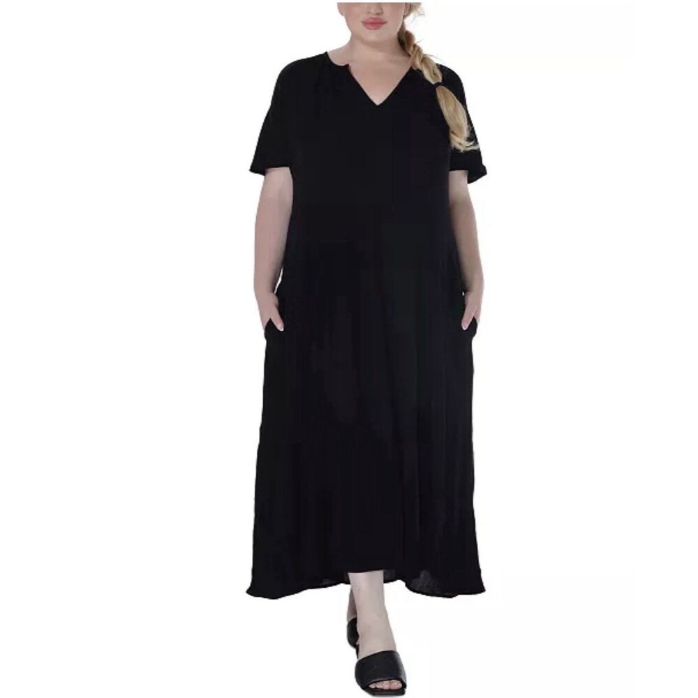 Raviya Plus Size Short-Sleeve Textured Cover-up Dress, Black Size 1X NWT $58